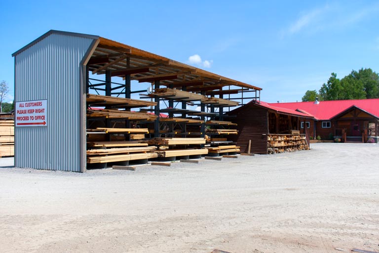 Lumber products under roof